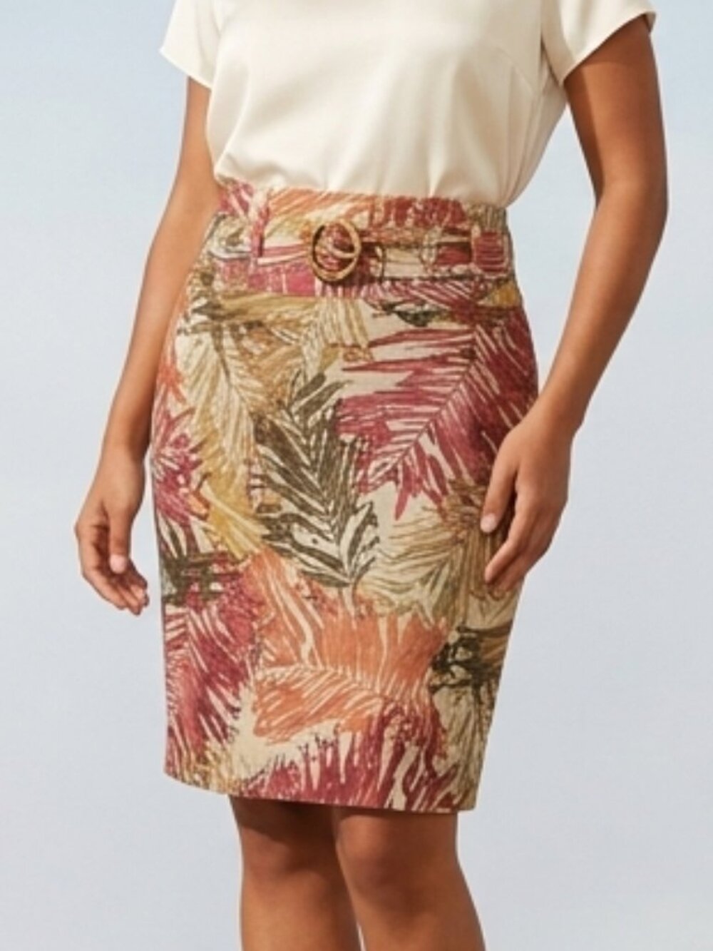 Vintage Kelly Diane Palm Leaf Pencil Skirt Belted Floral Cottagecore Size 8 - Picture 6 of 6
